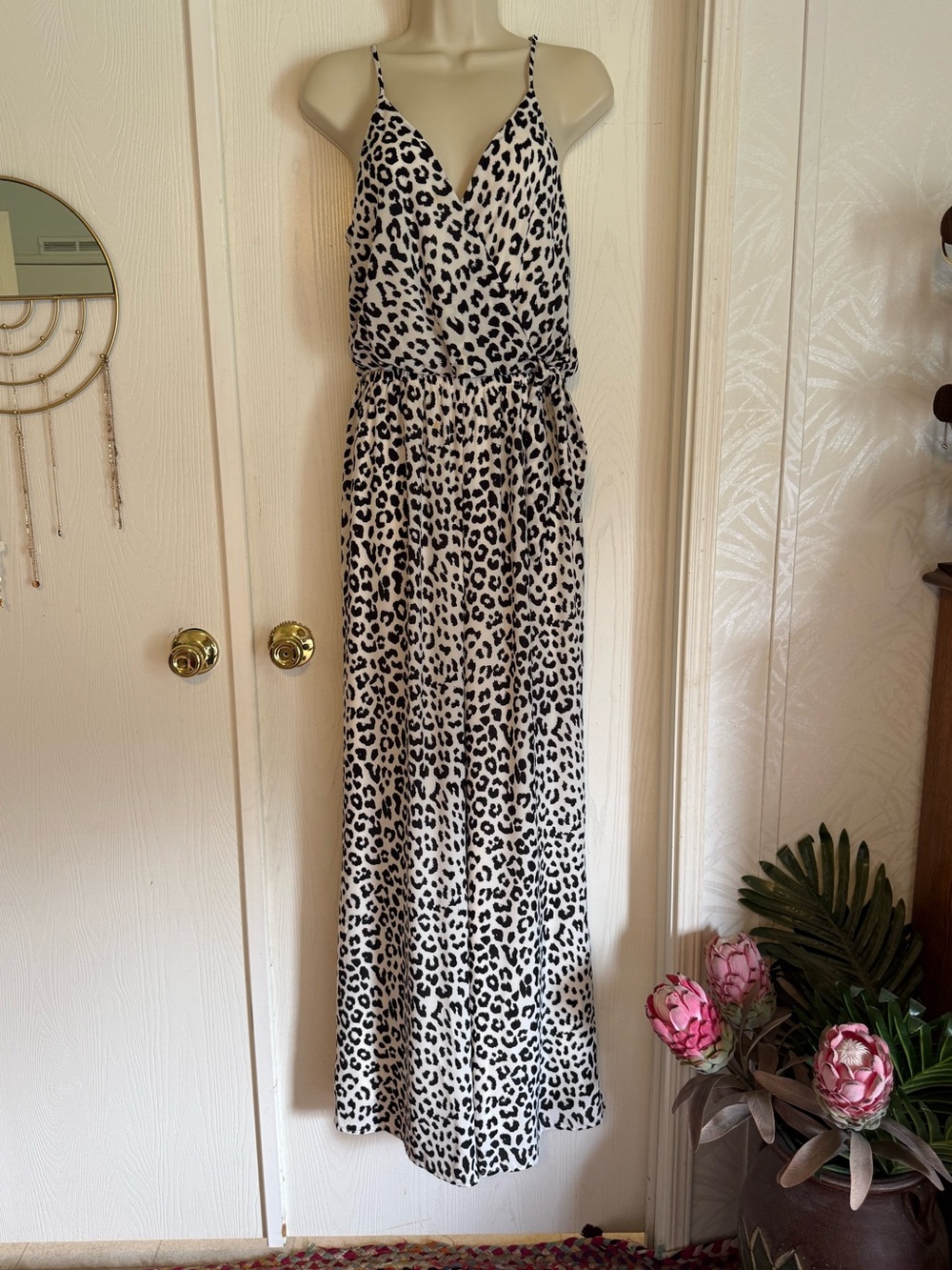 Express Black and White Leopard Print Jumpsuit